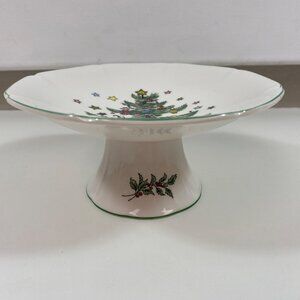 Nikko Christmastime 6" Compote Dish Holiday Dinnerware Decor Tree Green White